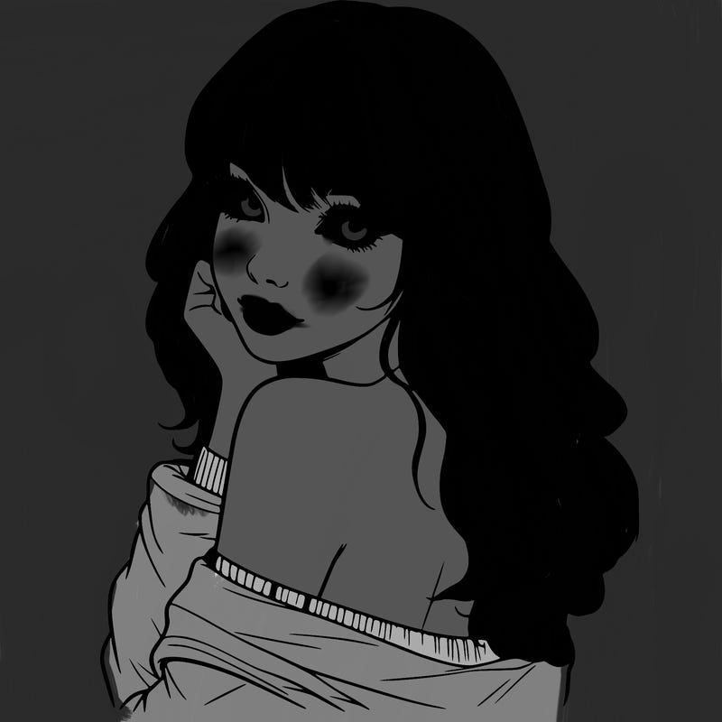 realistic girl with bangs looking over her shoulder