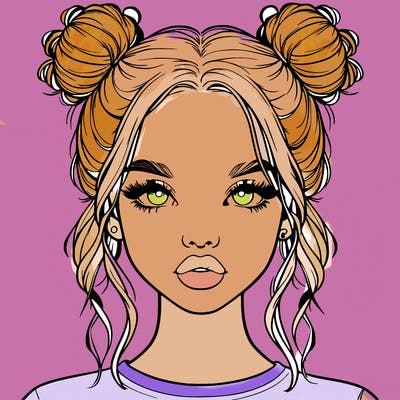 realistic girl with two buns in hair and lips