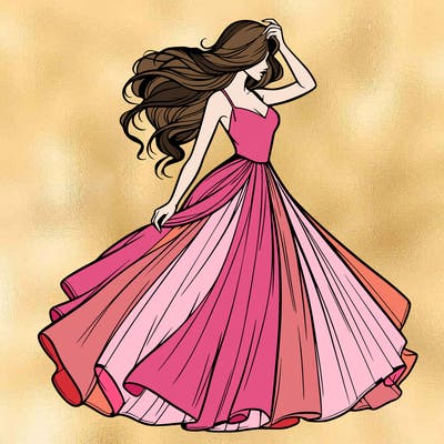 realistic woman with dress flowing in the wind