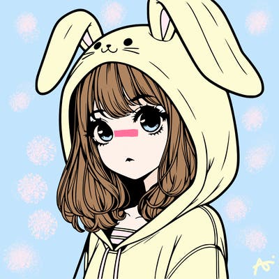 realistic girl wearing a bunny hoodie