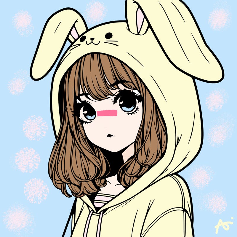 realistic girl wearing a bunny hoodie