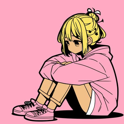 sad anime girl sitting alone