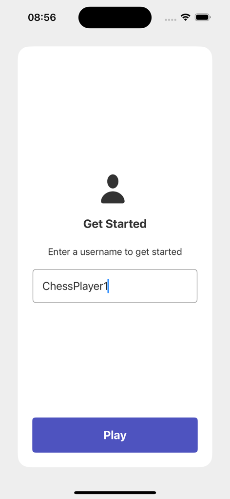 Pantalla de entrada de nombre de usuario para la aplicación Ajedrez sin conexión con un botón Jugar