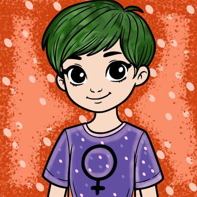 girl with pixie cut and feminist shirt