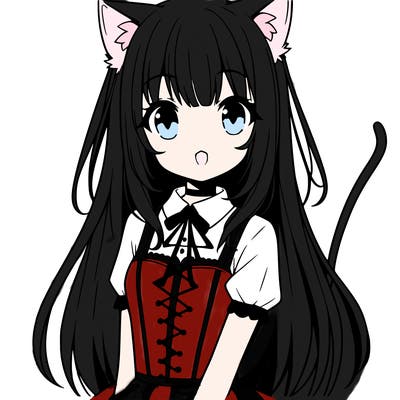 a anime gurl with cat ears and a tail and has really long straight hair