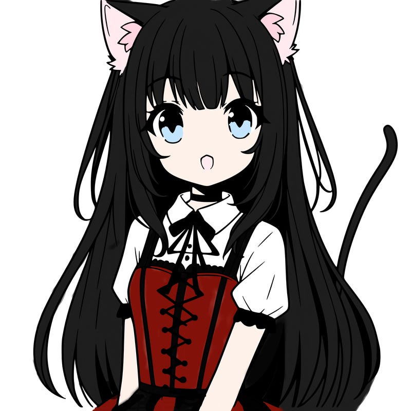 a anime gurl with cat ears and a tail and has really long straight hair