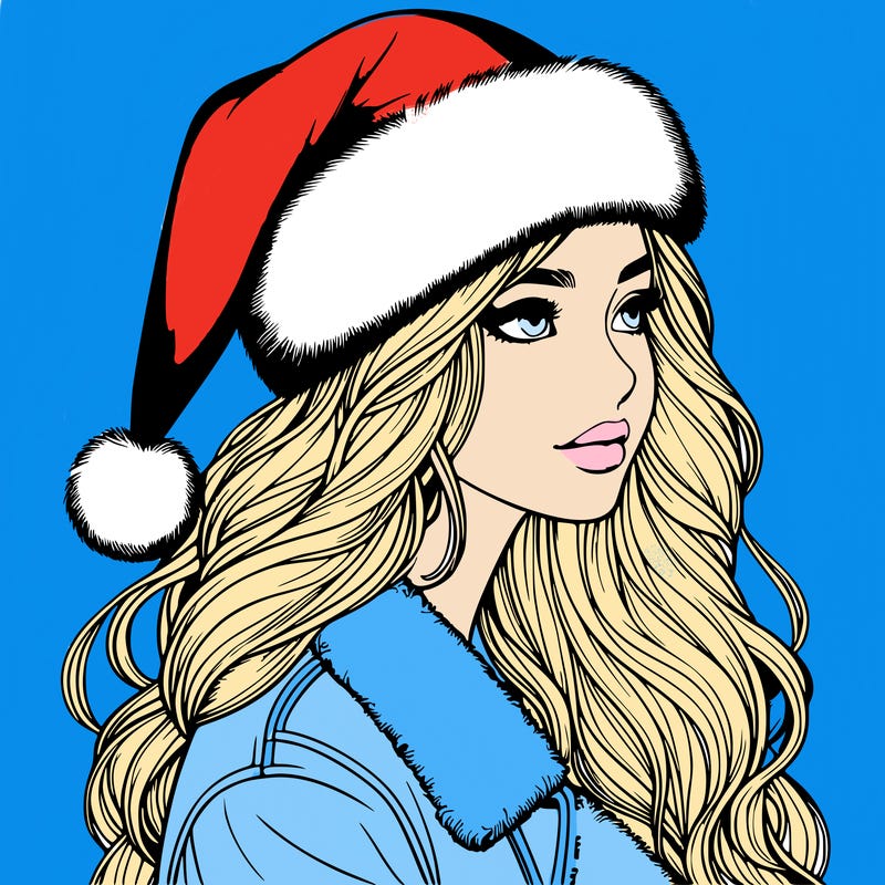 realistic girl in santa hat