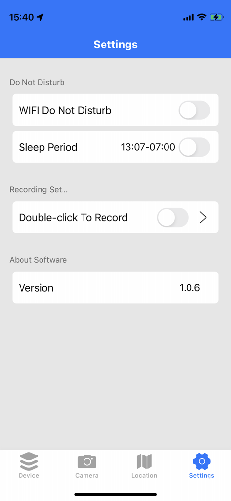 iSearching plus - Settings screen of the iSearching plus app showing Do Not Disturb and recording options.