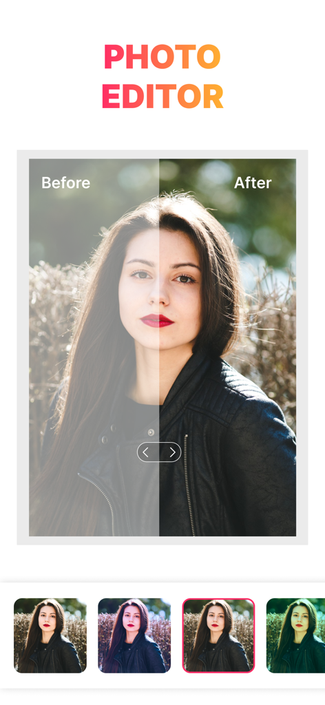 Pic Collage Maker: Photo Frame - Split screen comparison showing a portrait before and after applying aesthetic filters in the app.