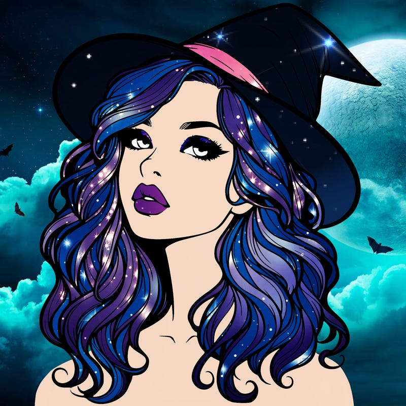 realistic witch girl with wavy hair and lips