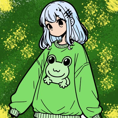 girl wearing frogging sweatshirt