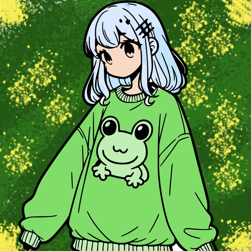 girl wearing frogging sweatshirt