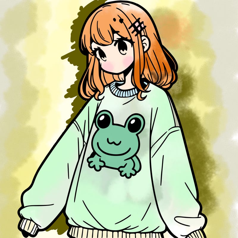 girl wearing frogging sweatshirt