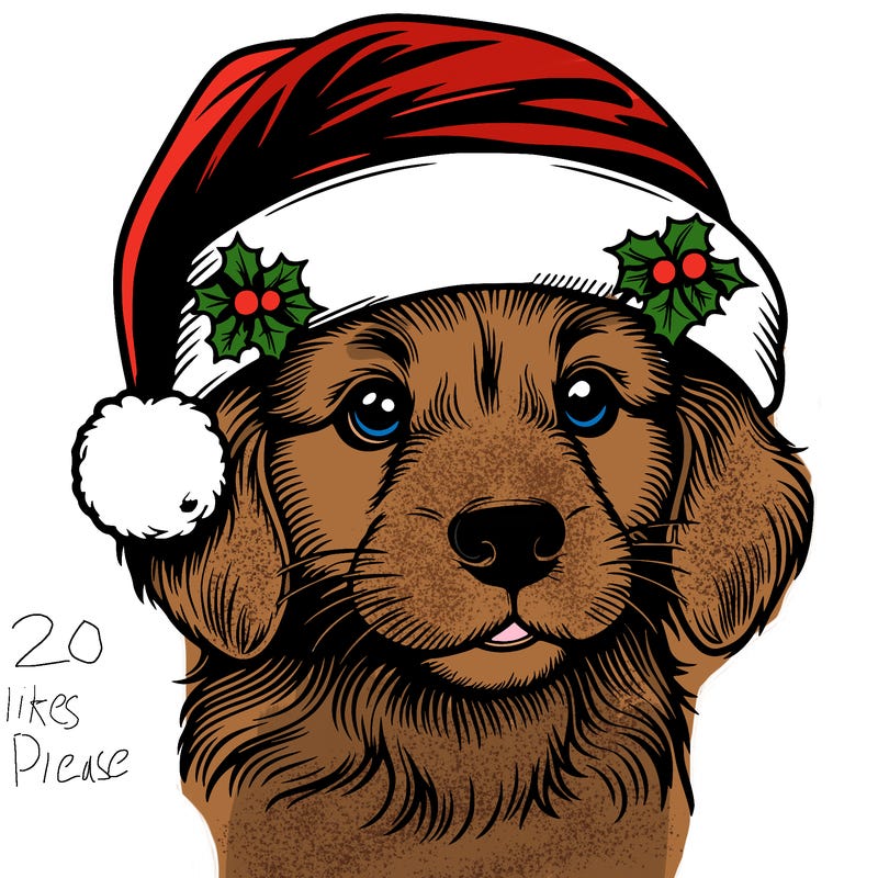 realistic dog wearing a santa hat