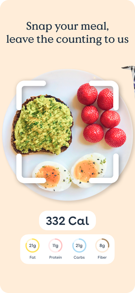 Foodvisor AI scanner identifying calories and macronutrients of a healthy breakfast plate