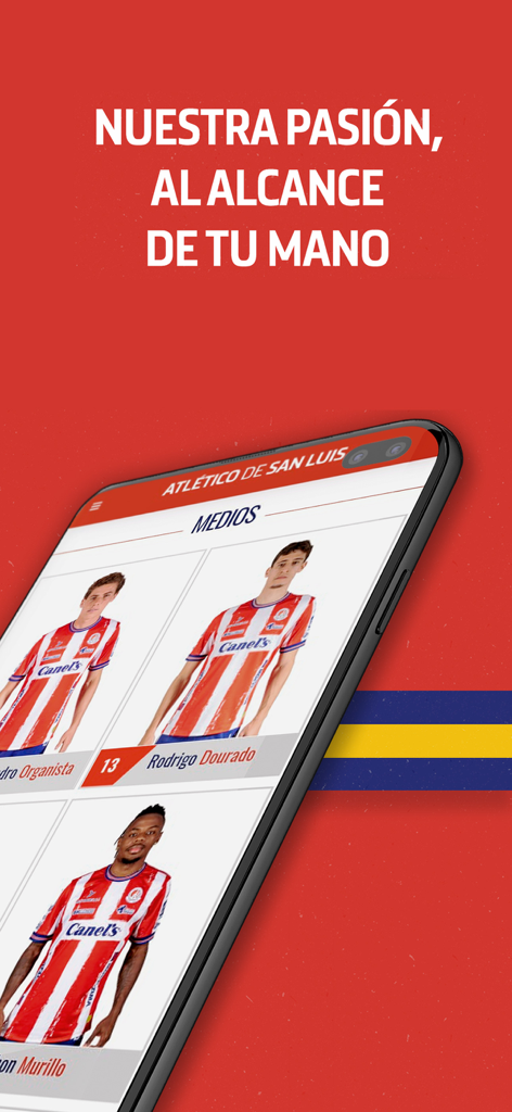 Atlético de San Luis - Atlético de San Luis mobile app displaying team player profiles and roster information on a smartphone