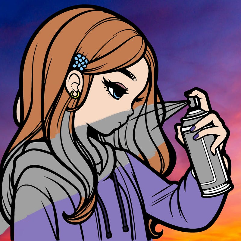 a realistic girl spray painting