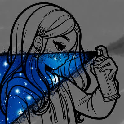 a realistic girl spray painting