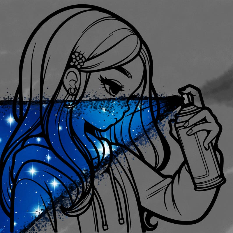 a realistic girl spray painting