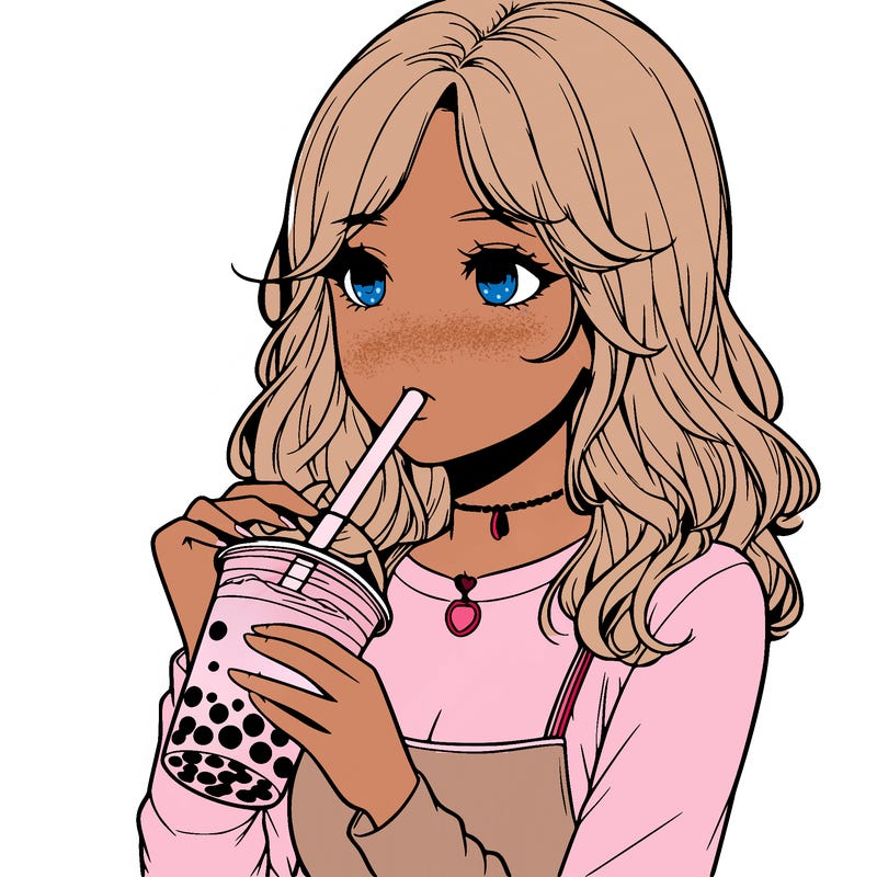 realistic girl drinking boba tea