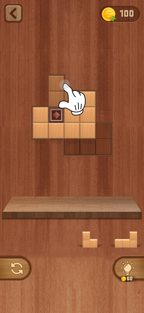 Wood Block Puzzle 3D - Jogabilidade do Quebra-cabeça 3D de Blocos de Madeira mostrando blocos de madeira sendo movidos em um tabuleiro
