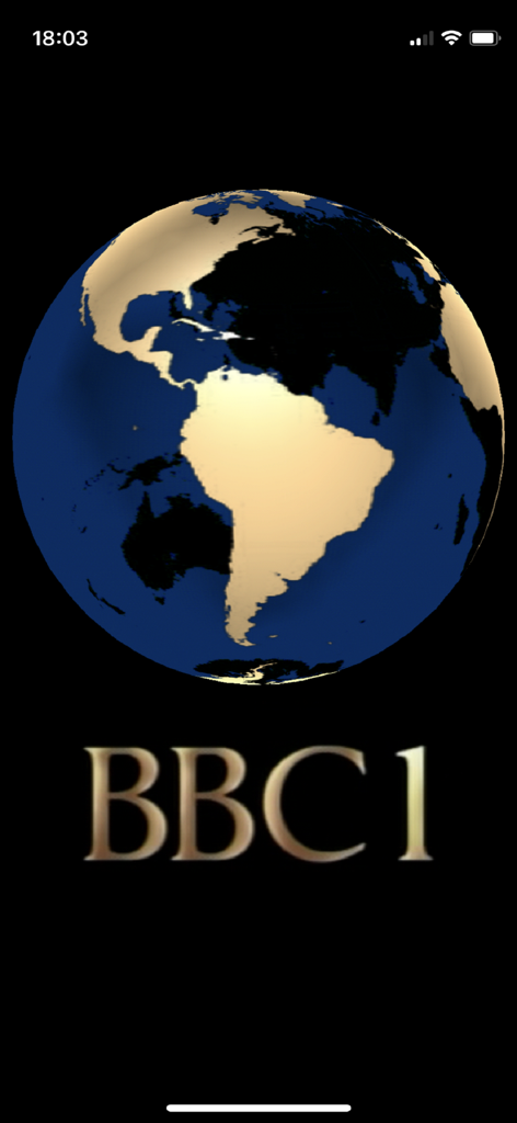 Um globo 3D e texto BBC 1 renderizados usando a linguagem de programação BBCBasic.