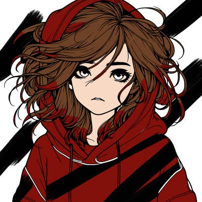 realistic girl with baggy hoodie with messy hair