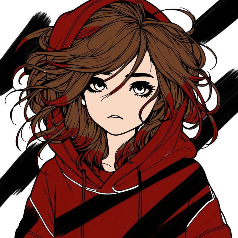 realistic girl with baggy hoodie with messy hair