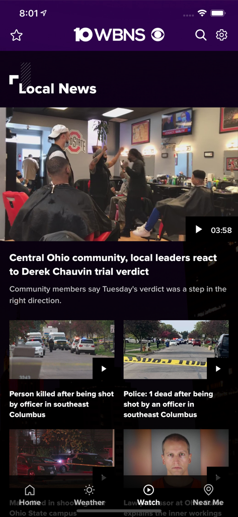 10TV WBNS Columbus, Ohio - Screenshot of the 10TV WBNS app displaying local news headlines in Columbus Ohio
