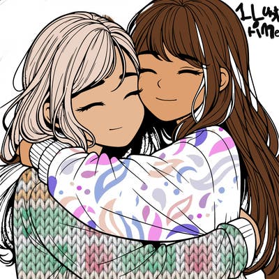 realistic two girls hugging