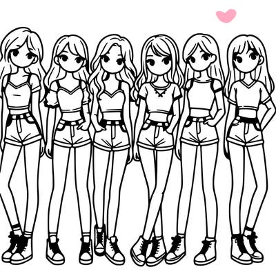 a group of girls wearing crop tops and shorts