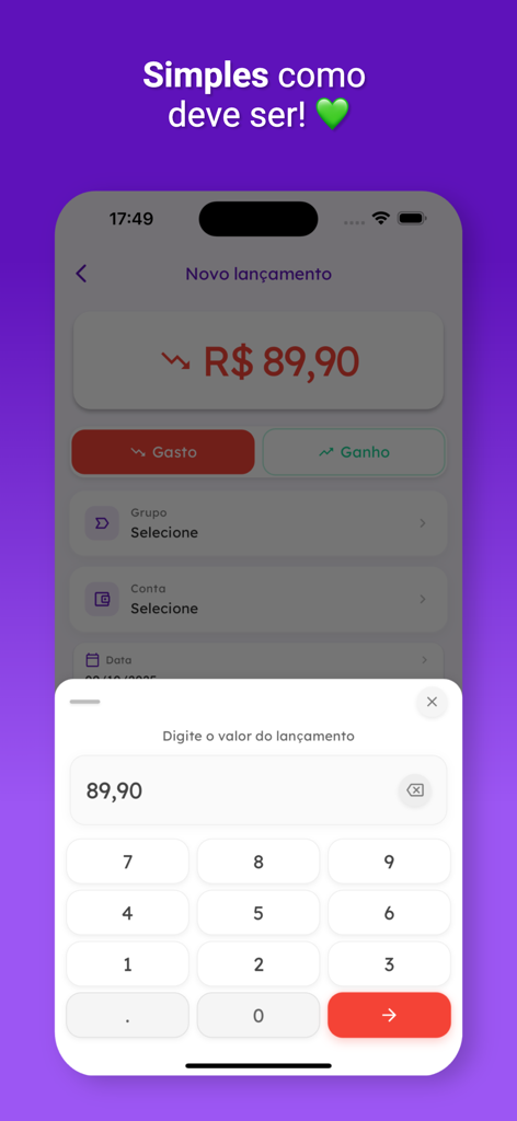 Wisecash - Wisecash mobile app interface for manual financial transaction entry showing a numerical keypad and expense fields