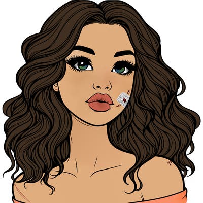 realistic girl with wavy hair and lips
