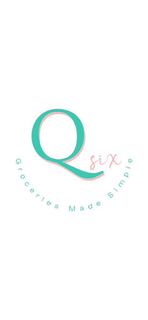 Logo de Q Six Qatar avec un Q turquoise et le slogan Groceries Made Simple sur fond blanc