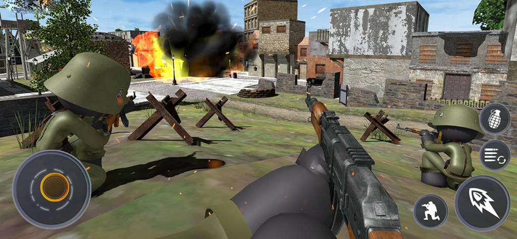 Stickman WW2 Duty - FPS - First person view of stickman soldiers in a World War 2 battle with explosions and urban ruins