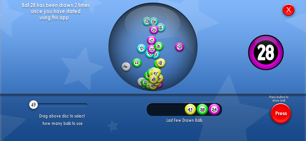 Lottery number generator interface with a digital globe and numbered balls being drawn for a random result.