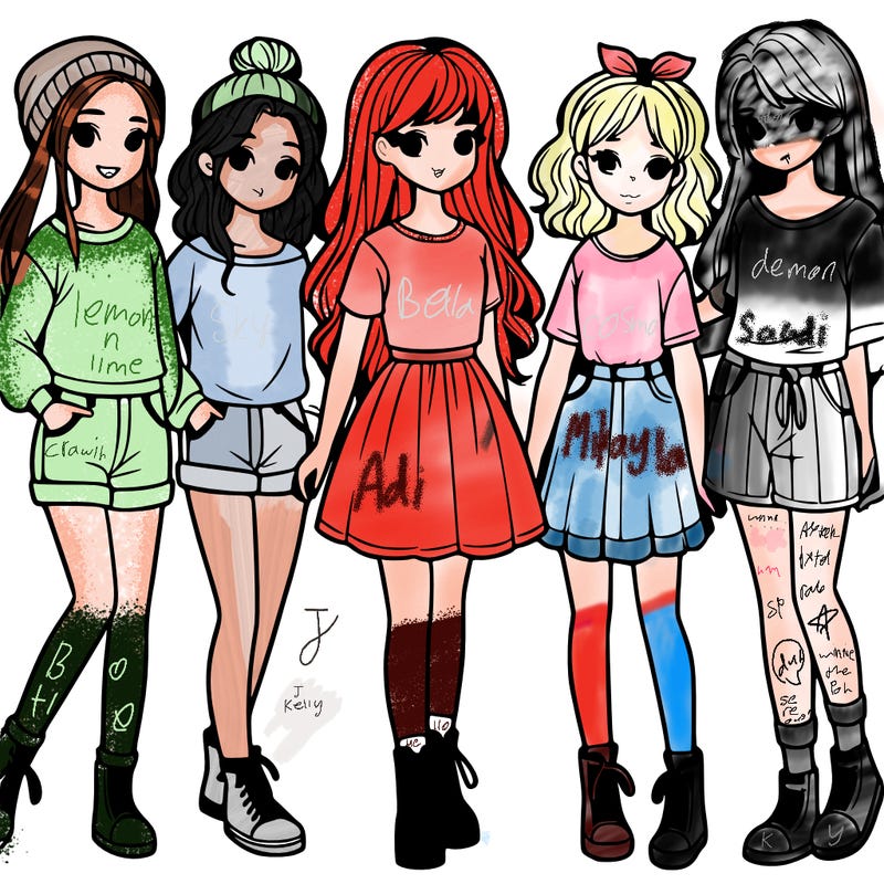 a group of five girls