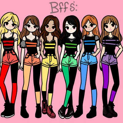 a group of girls wearing crop tops and shorts