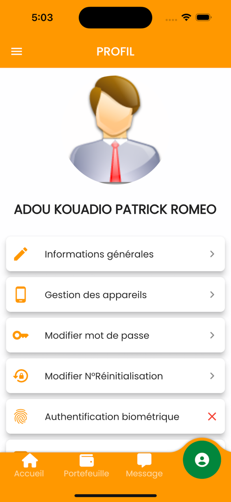 User profile and account management screen in the Tresor Money app