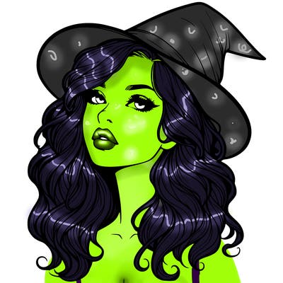 realistic witch girl with wavy hair and lips