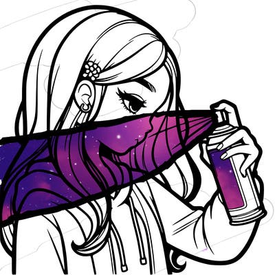 a realistic girl spray painting