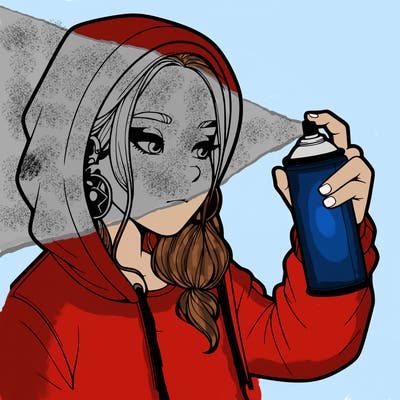 a realistic girl, spray painting