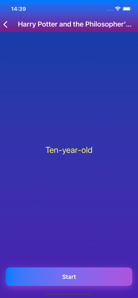 Speed Reading App - 速読アプリのインターフェース。速く読むために一度に一語が表示されています