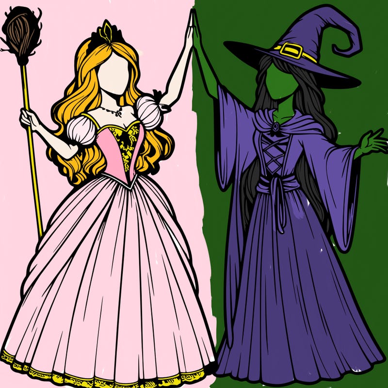 detailed realistic split of a princess and a witch
