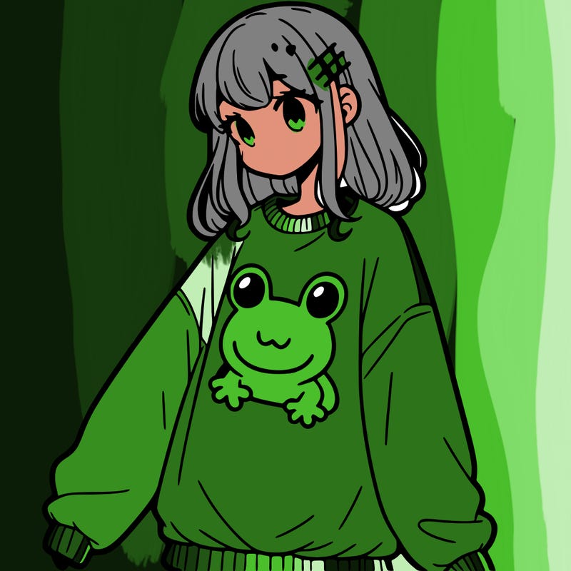 girl wearing frogging sweatshirt