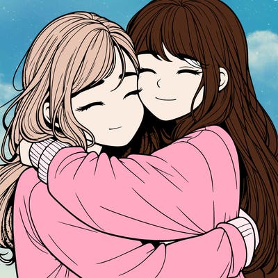 realistic two girls hugging
