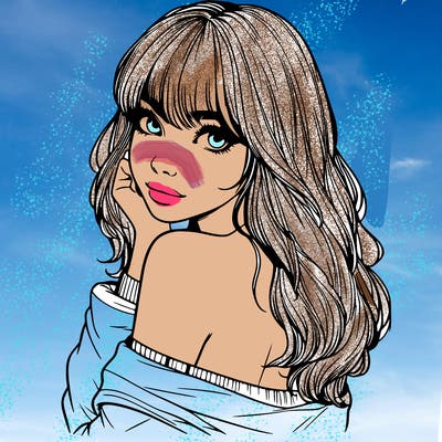 realistic girl with bangs looking over her shoulder