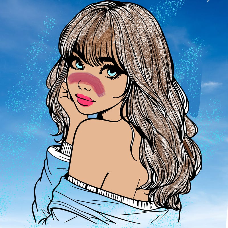 realistic girl with bangs looking over her shoulder