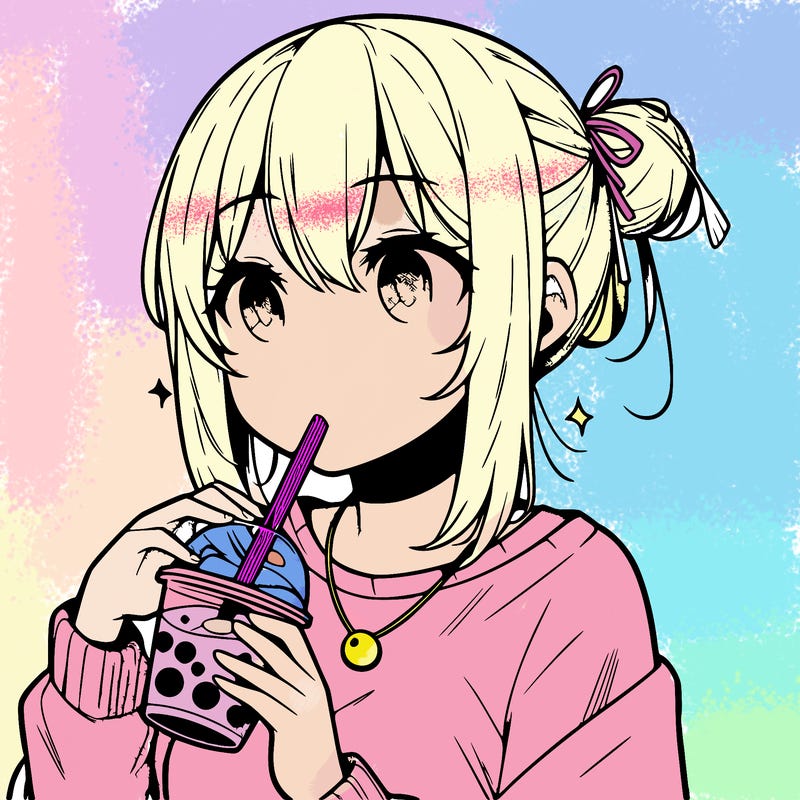 manga character drinking boba