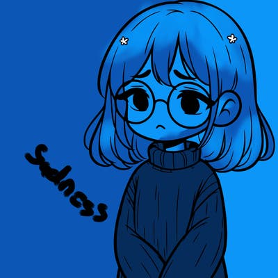 sad girl with glasses in a sweater